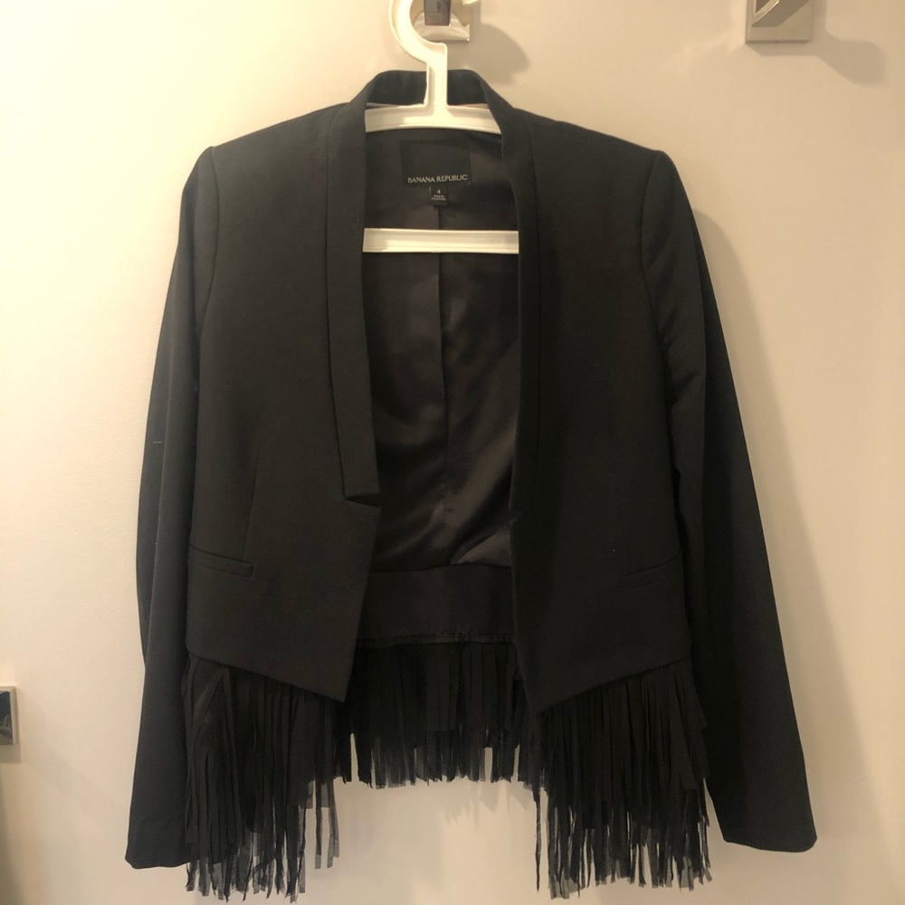 Banana republic black fringe blazer size 4
